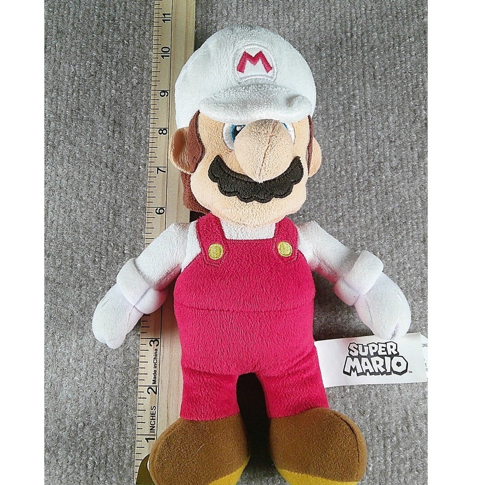 Nintendo Super Mario Fire Mario 10 Inch Plush White Hat Red Overalls Collectible